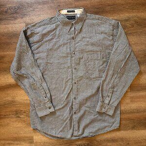 Bugle Boy Casual Button Down Mens Large Gray Plaid Dressy Flannel Shirt